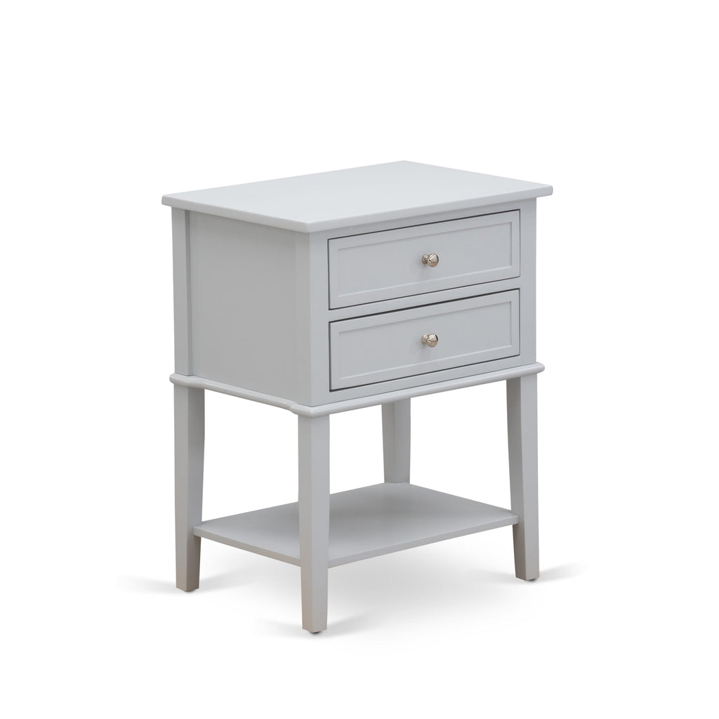 Juego de dormitorio de 2 piezas NL19K-1VL14: cama tamaño king con botones, cabecera tapizada en tela de terciopelo blanco y mesita de noche con acabado gris urbano.