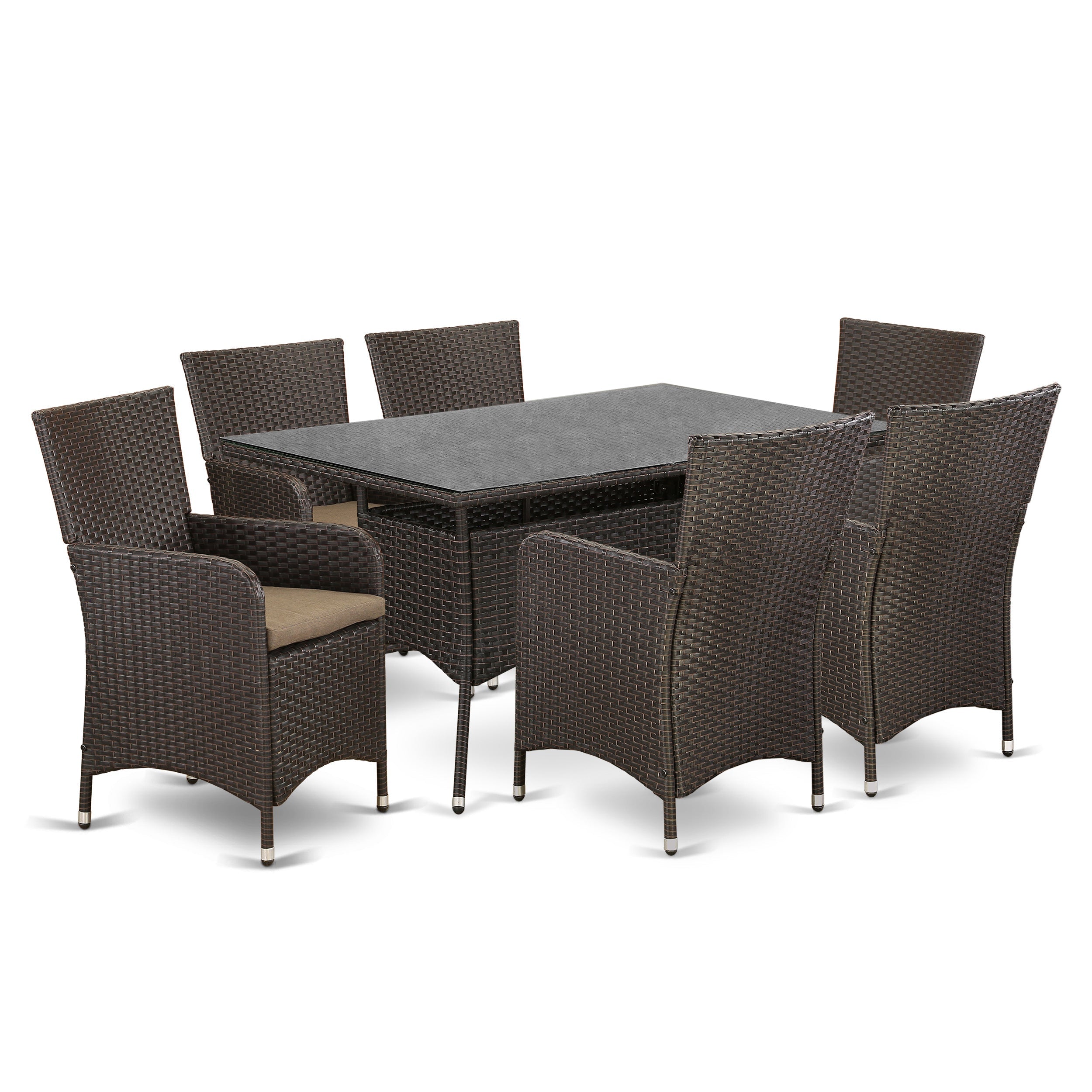 VLLU7-63S 7 pc Outdoor-Furniture Wicker Dining Set for 6 in Dark Brown Finish