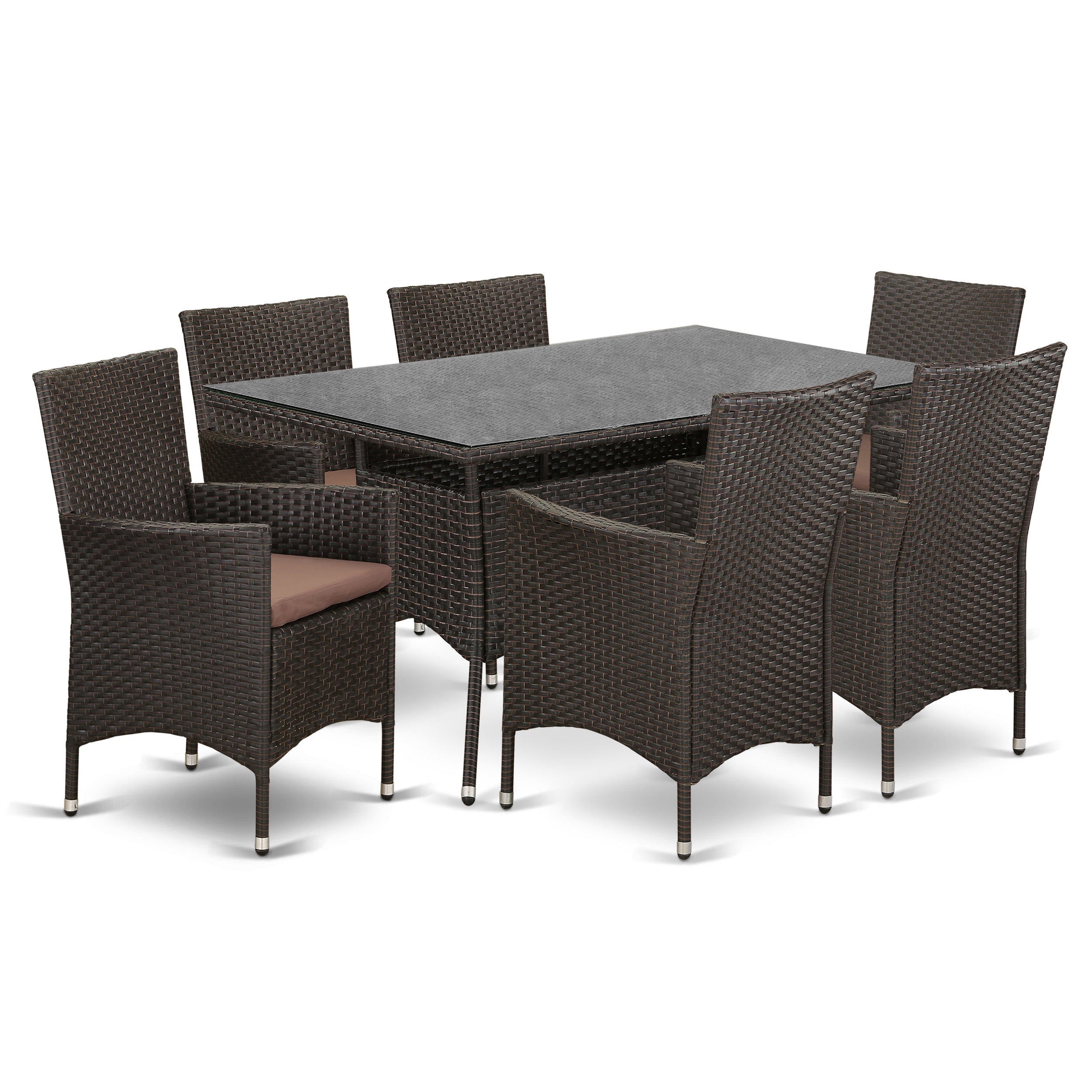 VLVL7-63S 7 pc Backyard Wicker Dining Set for 6 in Dark Brown Finish