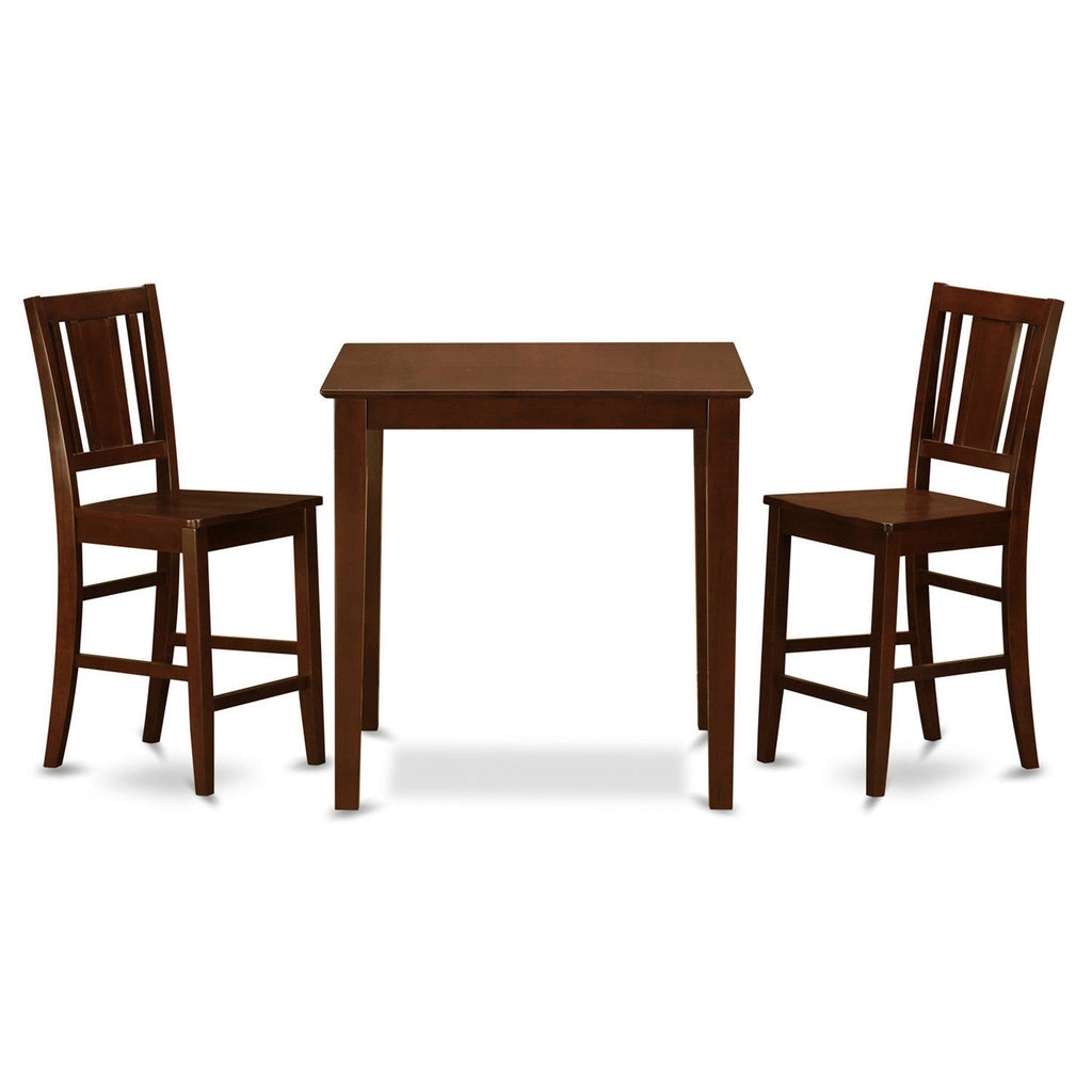 East West Furniture VNBU3-MAH-W 3 Piece Counter Height Dining Table Set Contains a Square Wooden Table and 2 Kitchen Dining Chairs