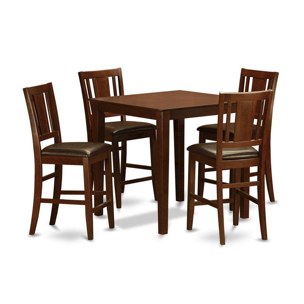 East West Furniture VNBU5-MAH-LC 5 Piece Counter Height Dining Table Set Includes a Square Kitchen Table and 4 Faux Leather Upholstered Dining Chairs