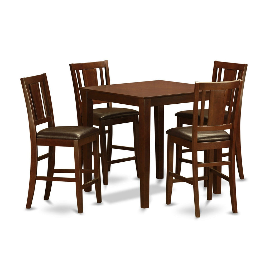 East West Furniture VNBU5-MAH-LC 5 Piece Counter Height Dining Table Set Includes a Square Kitchen Table and 4 Faux Leather Upholstered Dining Chairs, 36x36 Inch, Mahogany