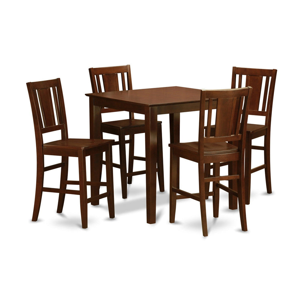 East West Furniture VNBU5-MAH-W 5 Piece Counter Height Dining Table Set Includes a Square Kitchen Table and 4 Dining Chairs