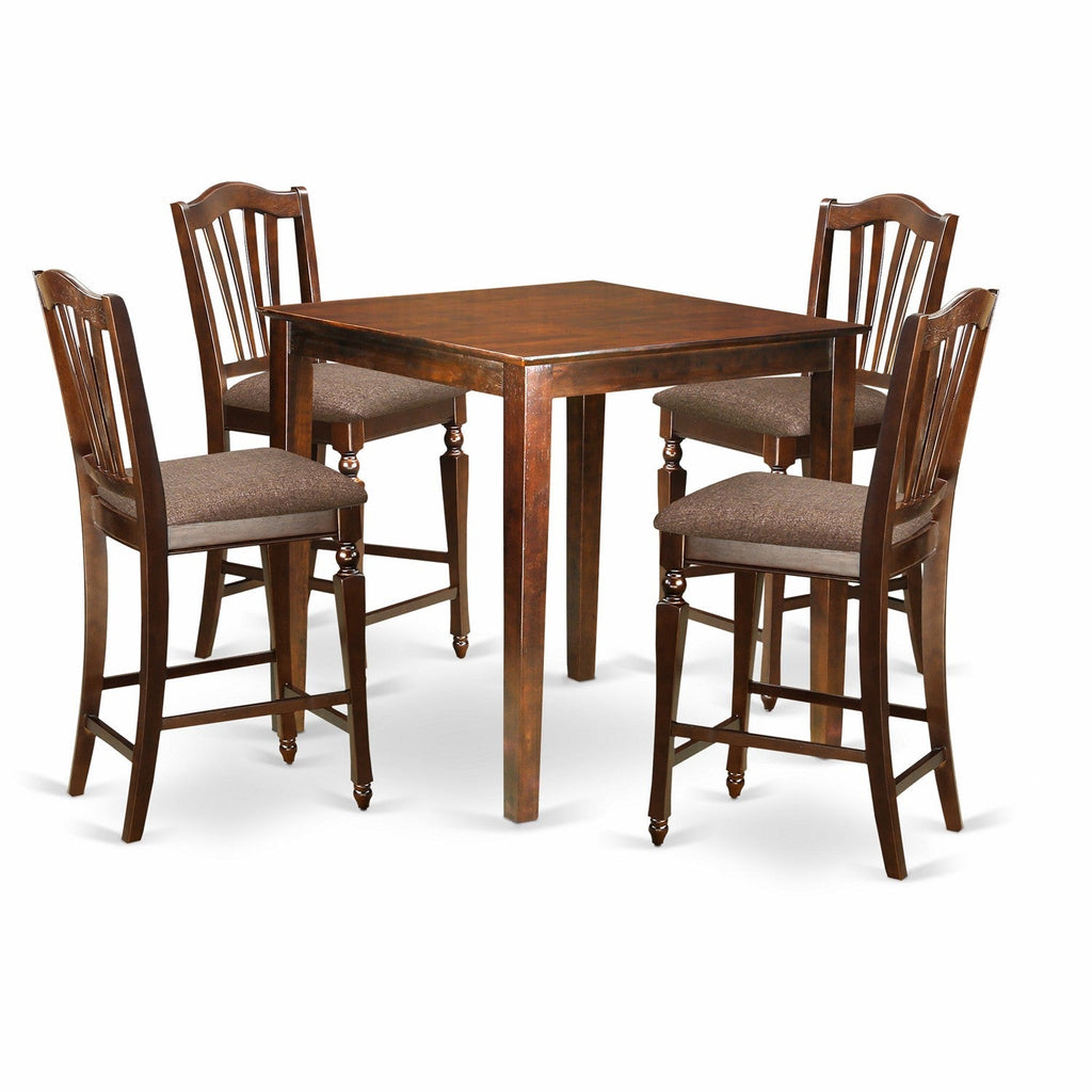 East West Furniture VNCH5-MAH-C 5 Piece Kitchen Counter Height Dining Table Set  Includes a Square Dining Room Table and 4 Linen Fabric Upholstered Chairs, 36x36 Inch, Mahogany