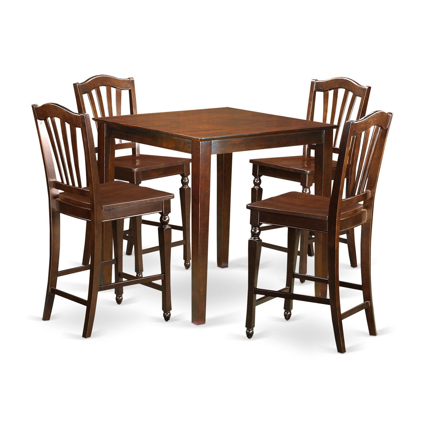 Juego de comedor de 5 piezas East West Furniture VNCH5-MAH-W con altura de mostrador. Incluye una mesa de cocina cuadrada y 4 sillas de comedor.