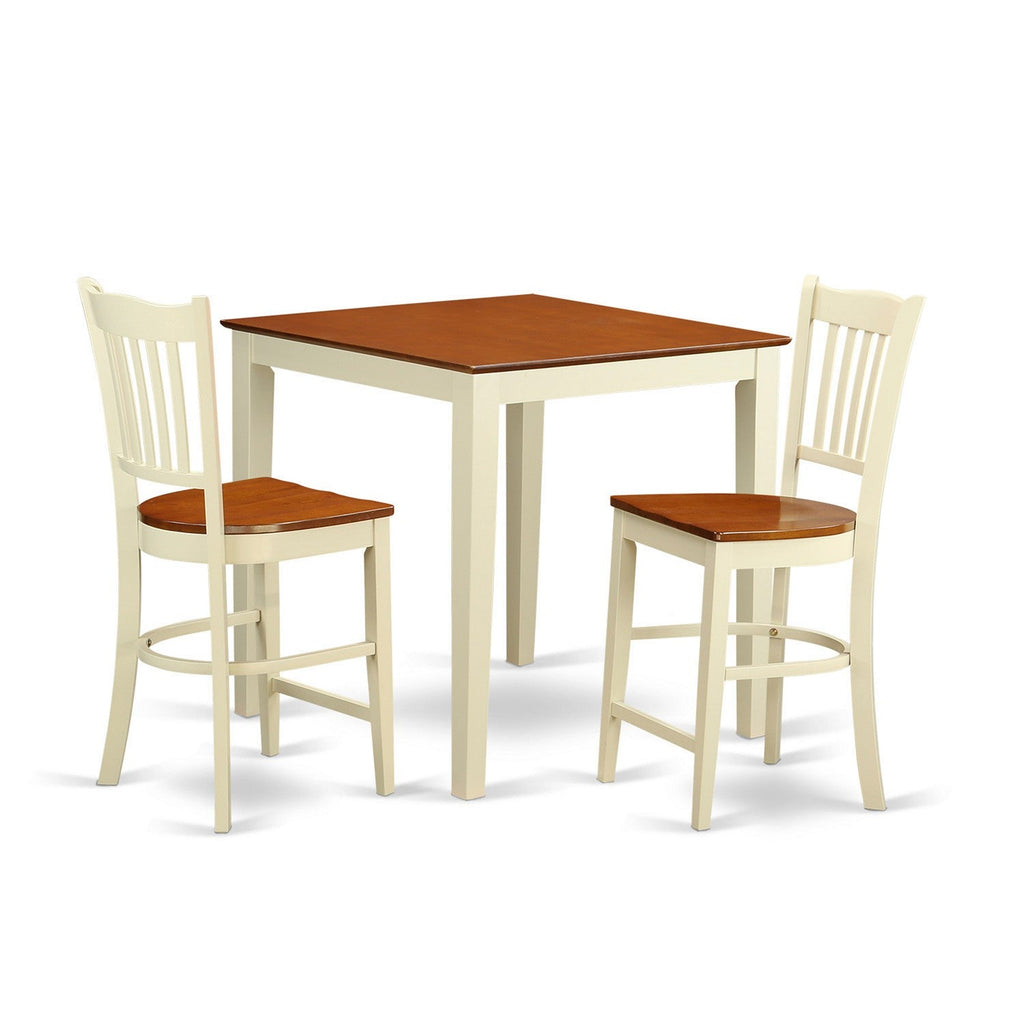 Juego de comedor de 3 piezas East West Furniture VNGR3-WHI-W para espacios pequeños. Incluye una mesa de cocina cuadrada y 2 sillas de comedor.