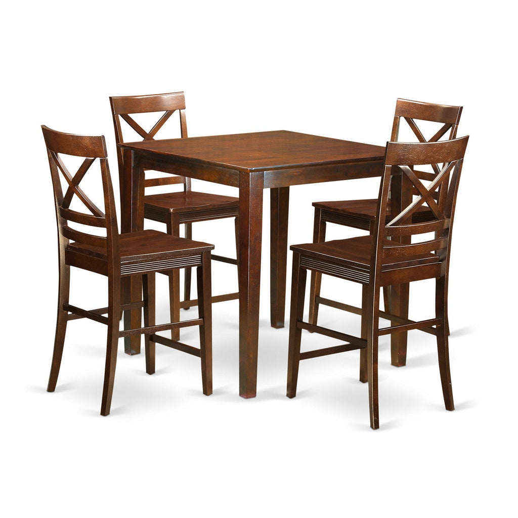 East West Furniture VNQU5-MAH-W 5 Piece Counter Height Pub Set Includes a Square Dining Room Table and 4 Kitchen Chairs, 36x36 Inch, Mahogany