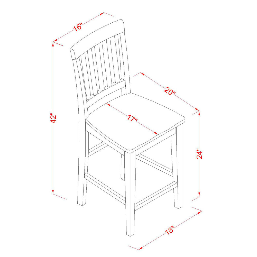 East West Furniture BUVN5-MAH-W 5 Piece Counter Height Dining Set Includes a Rectangle Kitchen Table and 4 Dining Chairs
