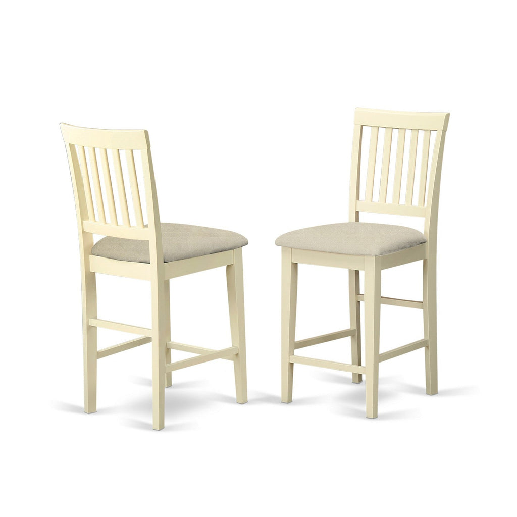 Juego de comedor de 5 piezas East West Furniture VERN5-WHI-C con altura de mostrador. Incluye una mesa de comedor cuadrada y 4 sillas de comedor de cocina de tela de lino.