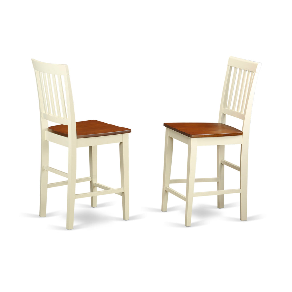 East West Furniture JAVN3-WHI-W 3 Piece Counter Height Dining Set for Small Spaces Contains a Round Dining Room Table with Pedestal and 2 Wooden Seat Chairs
