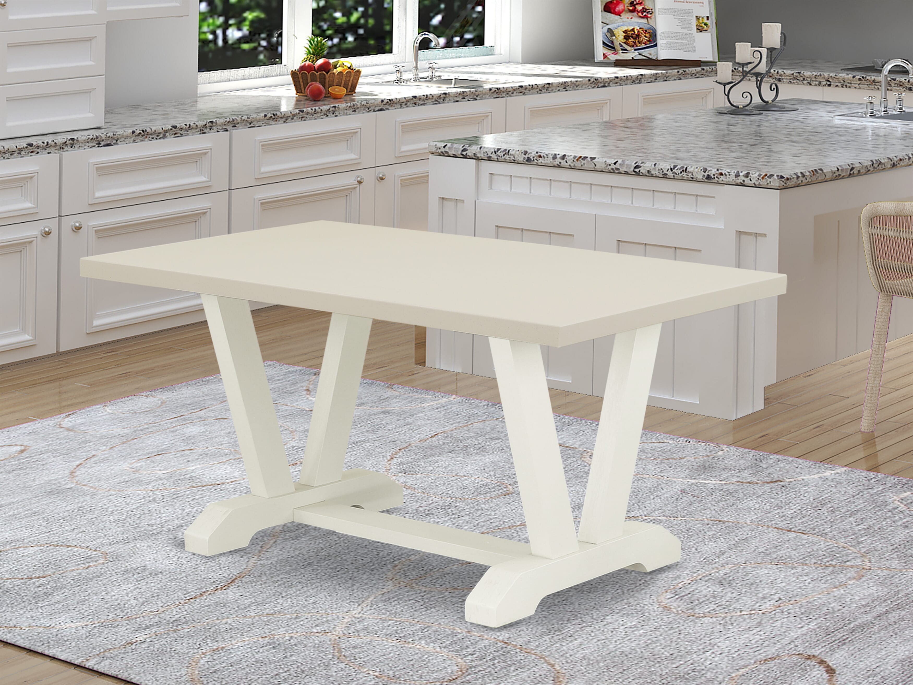 V-Style 36X60 in Dining Table with Wirebrushed Linen White Leg and Linen White Top finish