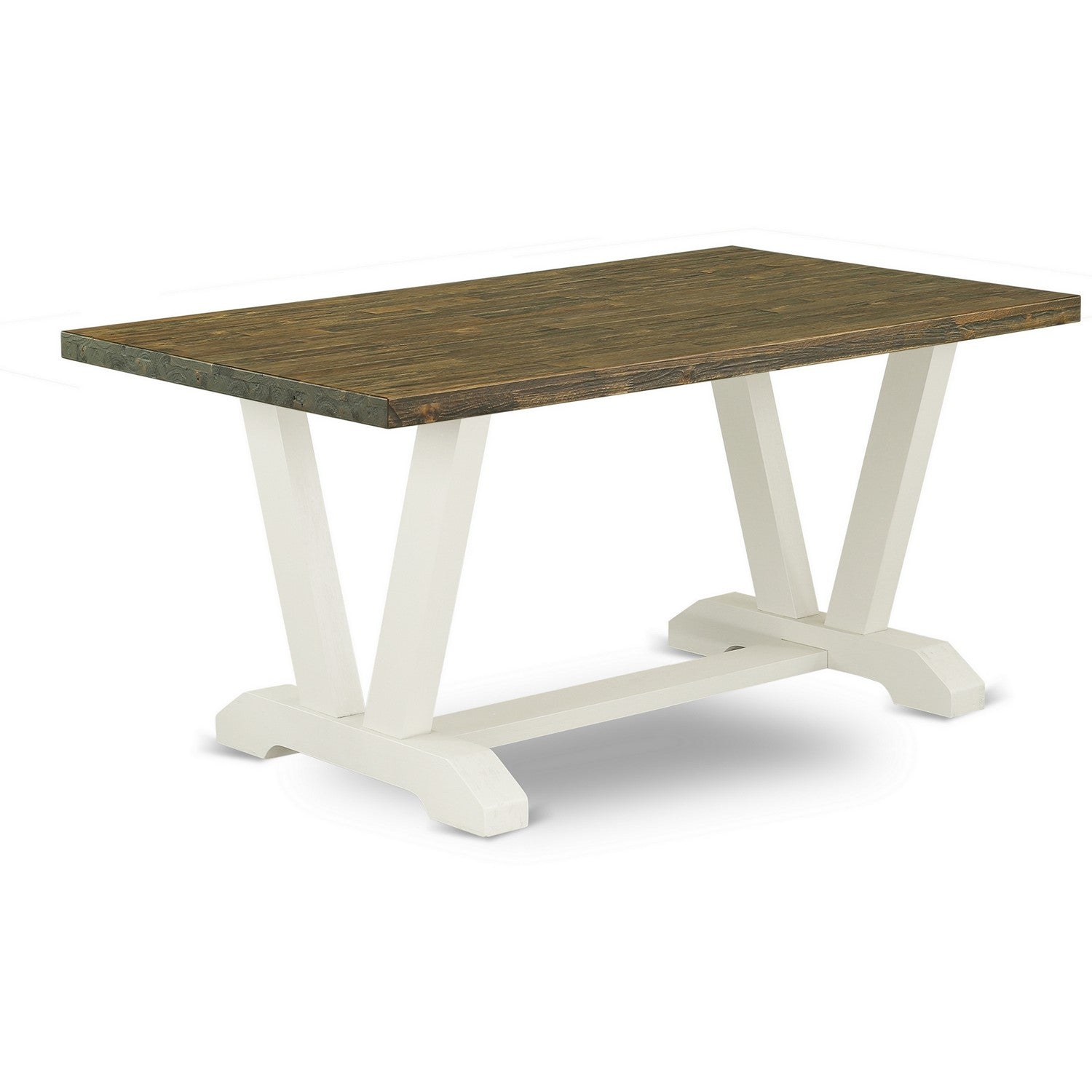 V-Style 36X60 in Dining Table with Wirebrushed Linen White Leg and Distressed Jacobean 418 Top finish