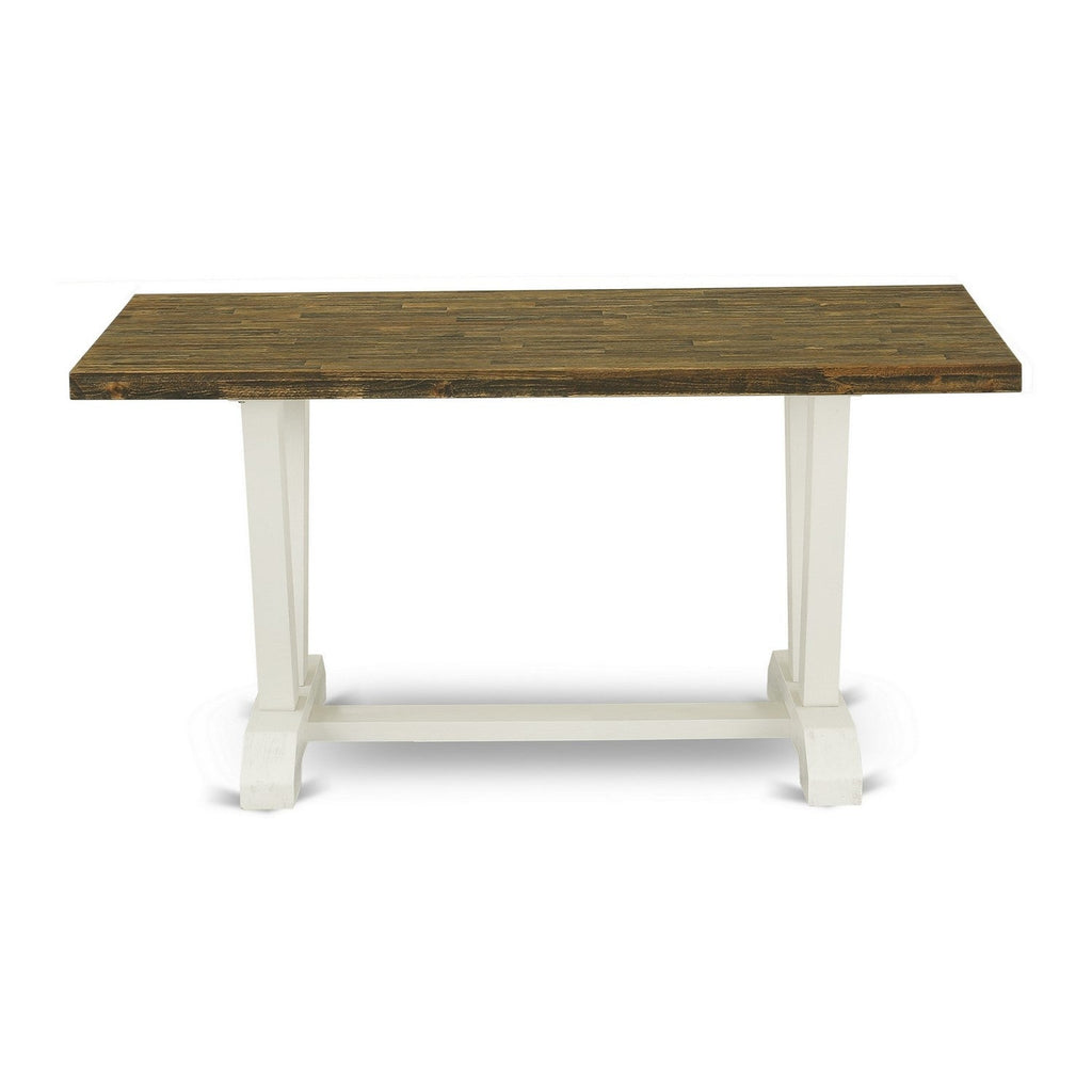 East West Furniture V076GA235-7 7 Piece Kitchen Table Set Consist of a Rectangle Dining Table with V-Legs and 6 Doeskin Linen Fabric Parson Dining Room Chairs