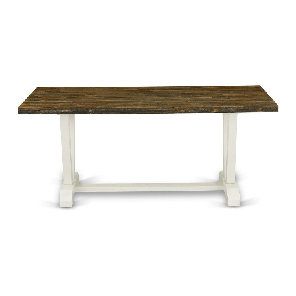 East West Furniture V077LA015-5 5 Piece Dinette Set Includes a Rectangle Dining Room Table with V-Legs and 4 Baby Blue Linen Fabric Upholstered Parson Chairs