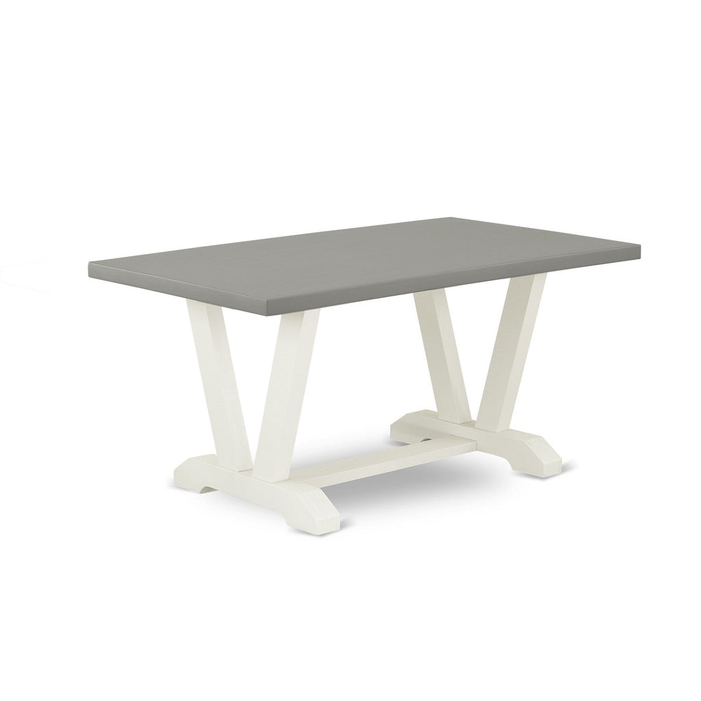 East West Furniture V096VE005-5 5 Piece Dining Room Table Set Includes a Rectangle Dining Table with V-Legs and 4 Grey Linen Fabric Upholstered Parson Chairs