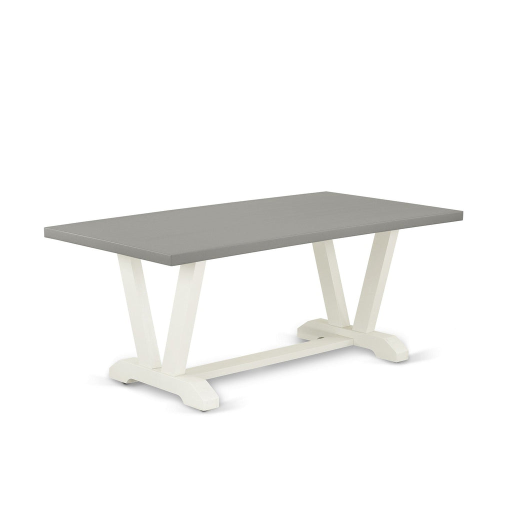 East West Furniture V097BR202-6 6 Piece Dining Table Set Contains a Rectangle Kitchen Table with V-Legs and 4 Light Beige Linen Fabric Parson Chairs with a Bench