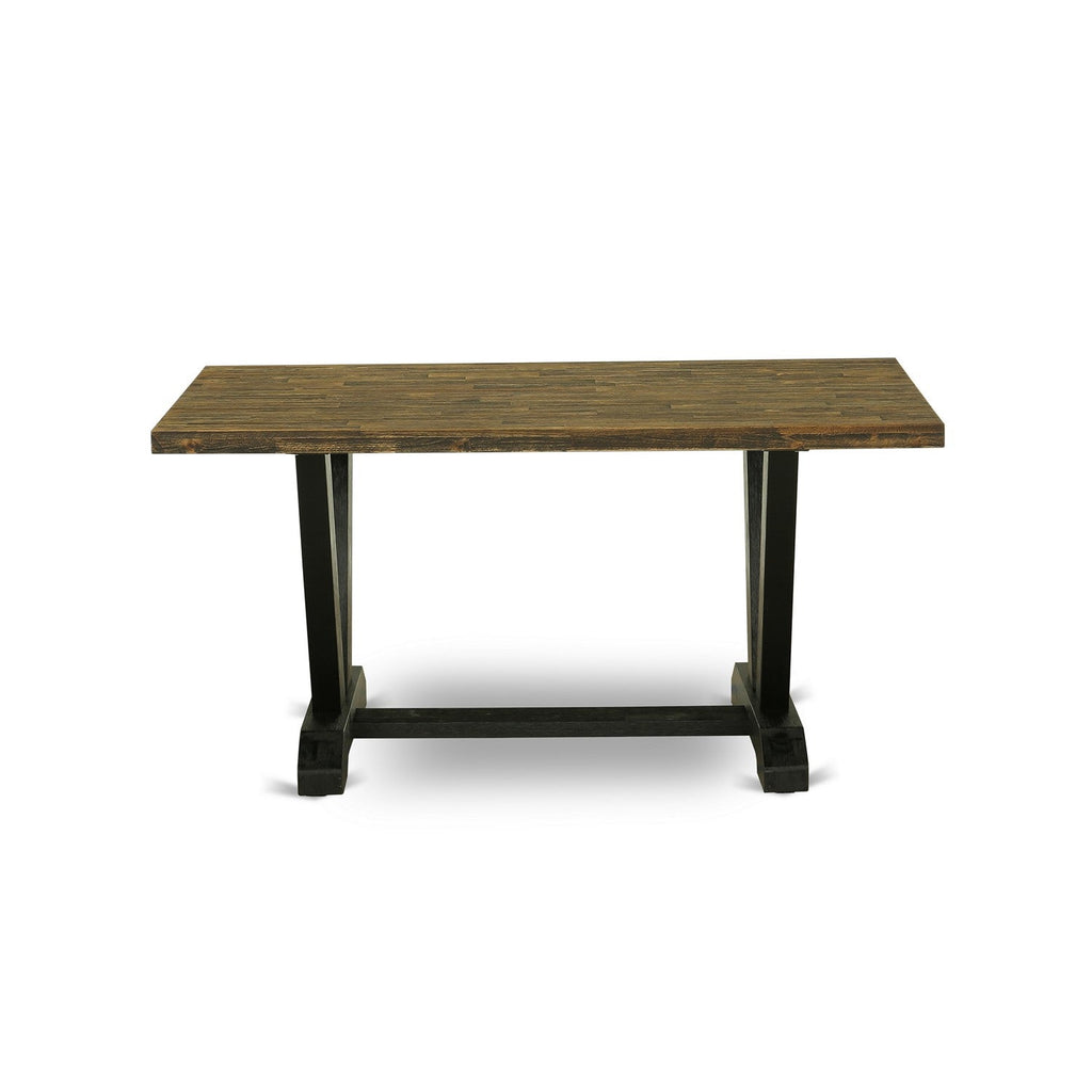 East West Furniture V2-676 3 Piece Dining Table Set for Small Spaces Contains a Rectangle Dining Room Table with V-Legs and 2 Dining Bench