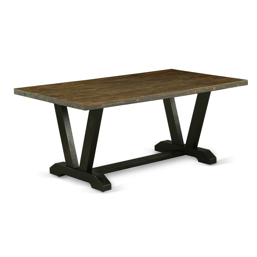 East West Furniture VT677 V-Style Mid-Century Modern Dining Table - a Rectangle Solid Wood Table Top with Stylish Legs