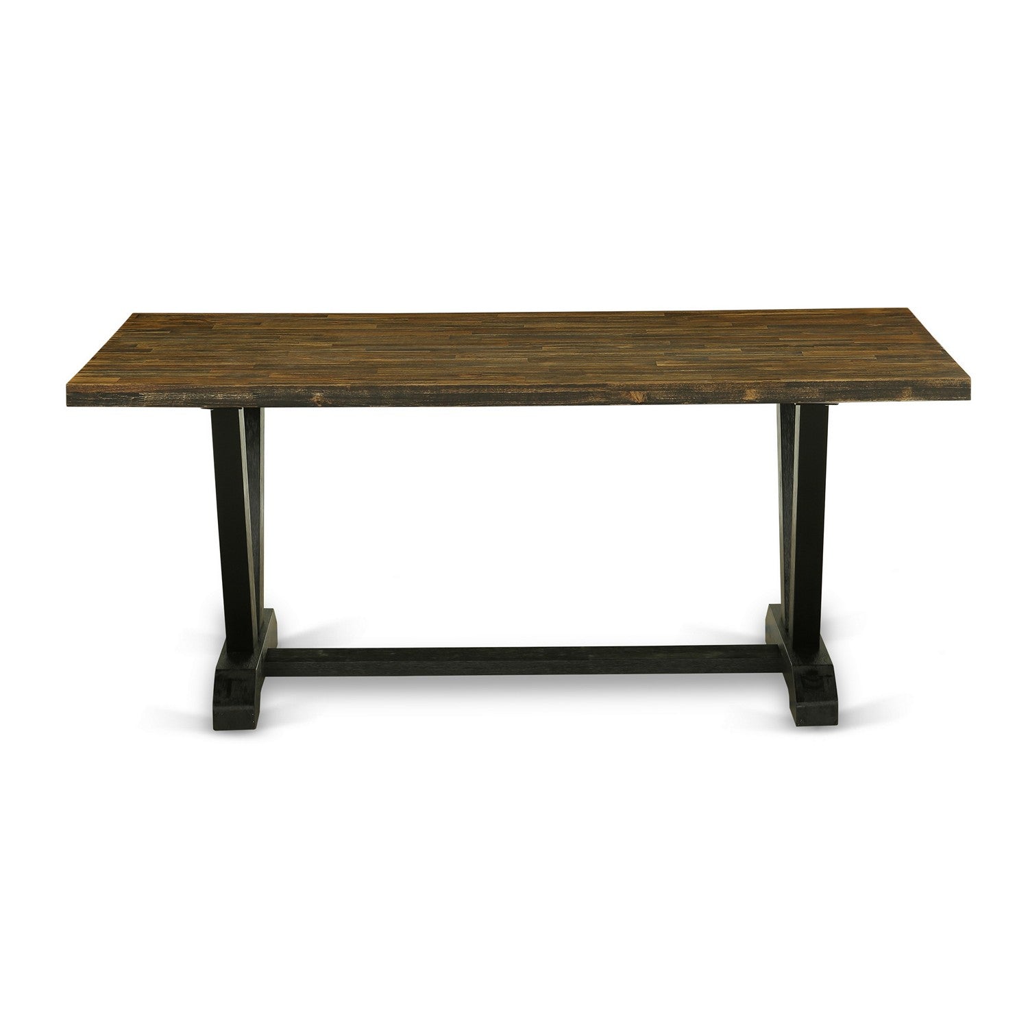 East West Furniture V677MZ606-5 5 Piece Kitchen Dining Table Set - A Distressed Jacobean Top Wood Table with Trestle Base and 4 Shitake Linen Fabric Modern Dining Chairs - Wire Brushed Black Finish