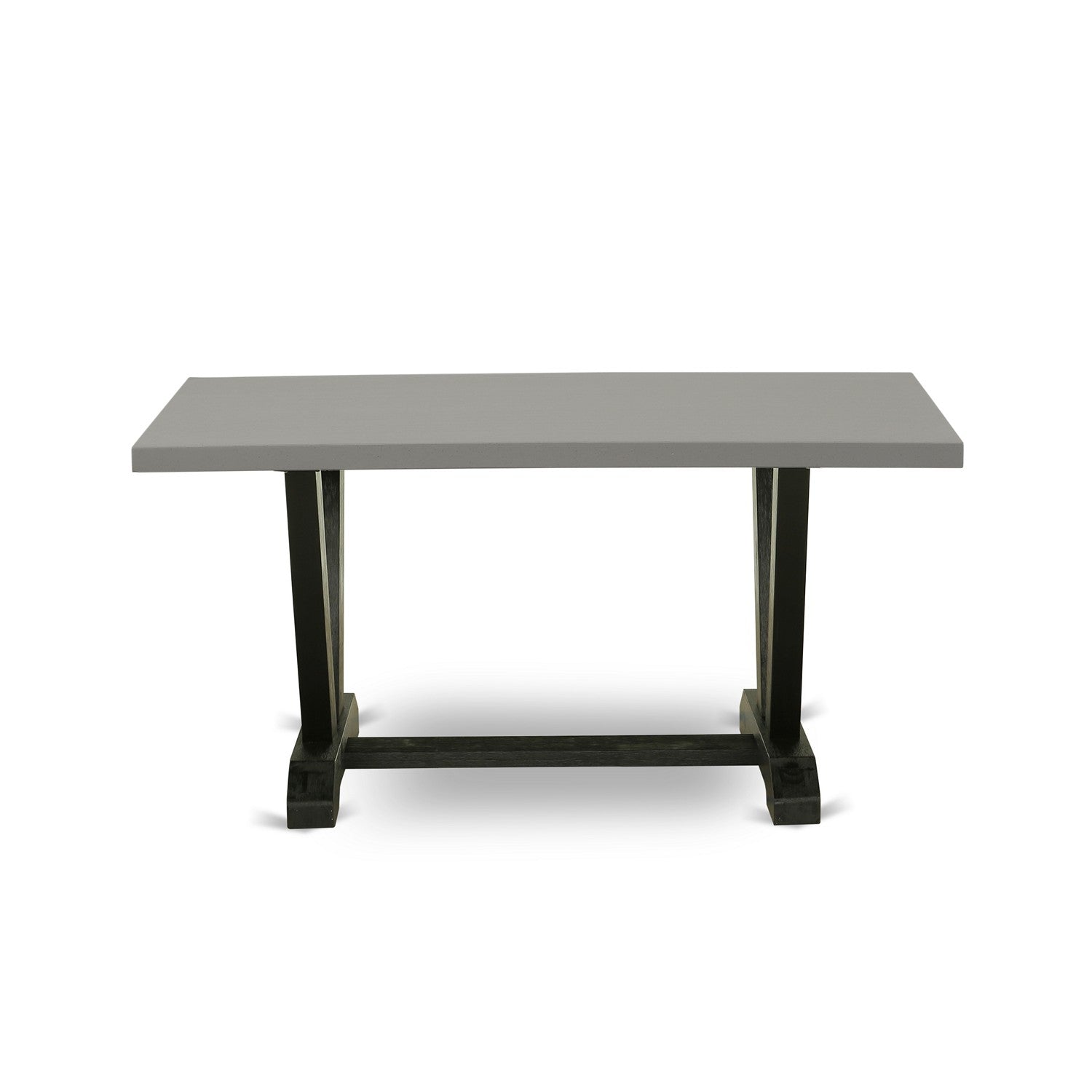 East West Furniture V696MZ606-5 5 Piece Dining Table Set - A Cement Top Modern Dining Table with Trestle Base and 4 Shitake Linen Fabric Dining Chairs - Wire Brushed Black Finish