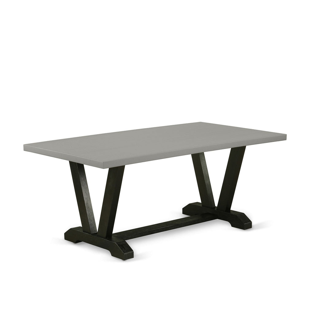 East West Furniture V697FL121-9 9 Piece Dining Table Set Includes a Rectangle Dining Room Table with V-Legs and 8 Blue Linen Fabric Parsons Chairs