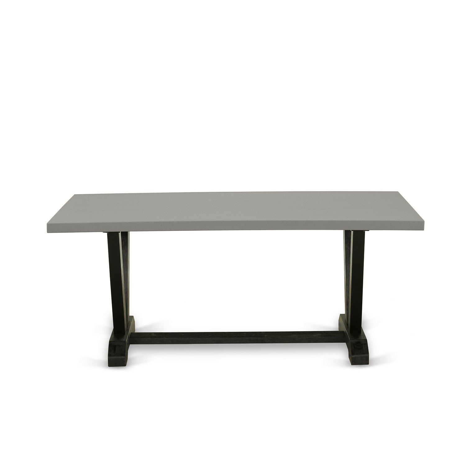 Juego de mesa de comedor de 7 piezas East West Furniture V697GA124-7 compuesto por una mesa de comedor rectangular con patas en V y 6 sillas Parsons de tela de lino negro.
