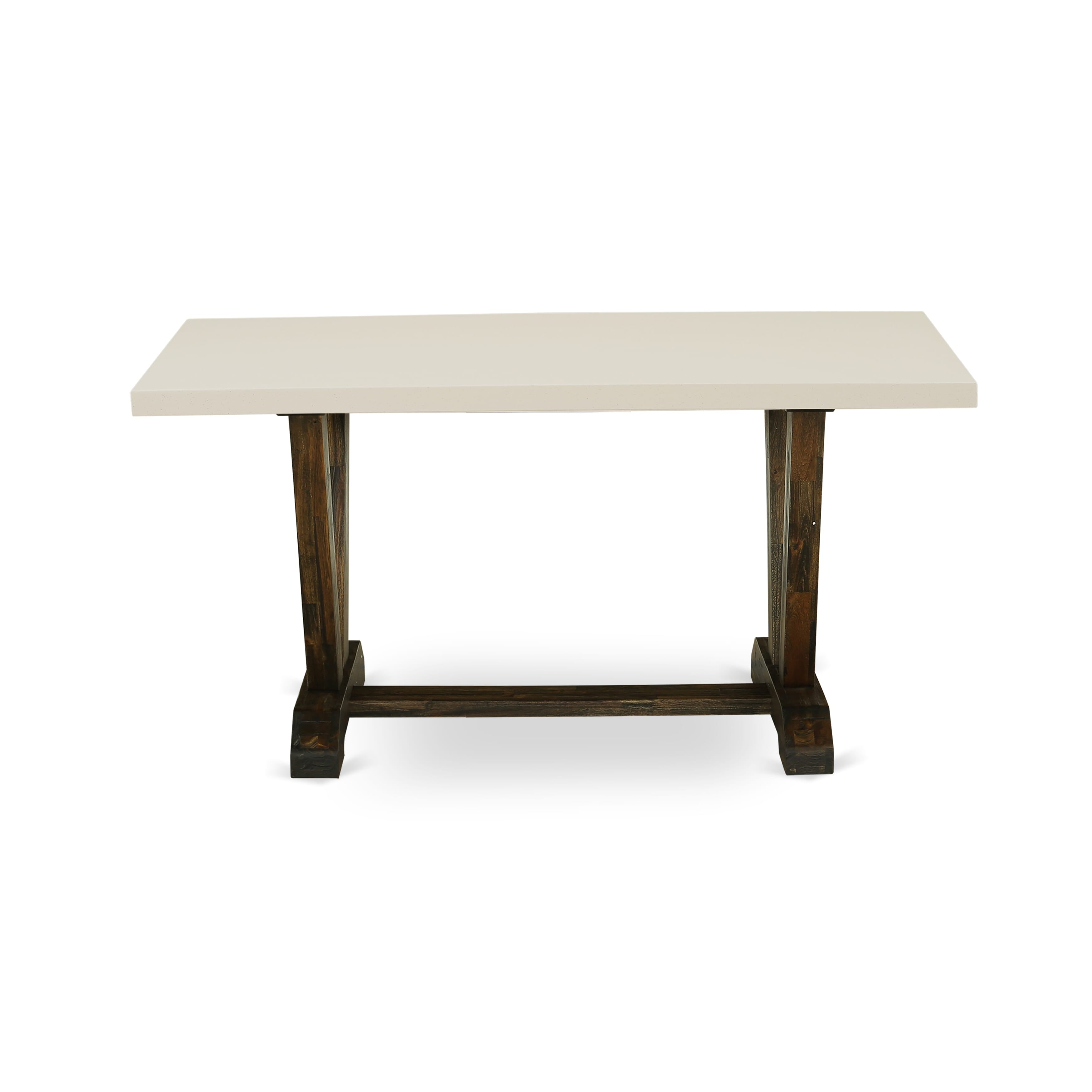 Juego de mesa de cocina de 3 piezas East West Furniture V2-726 para espacios pequeños. Contiene una mesa de comedor rectangular con patas en V y 2 bancos de comedor.