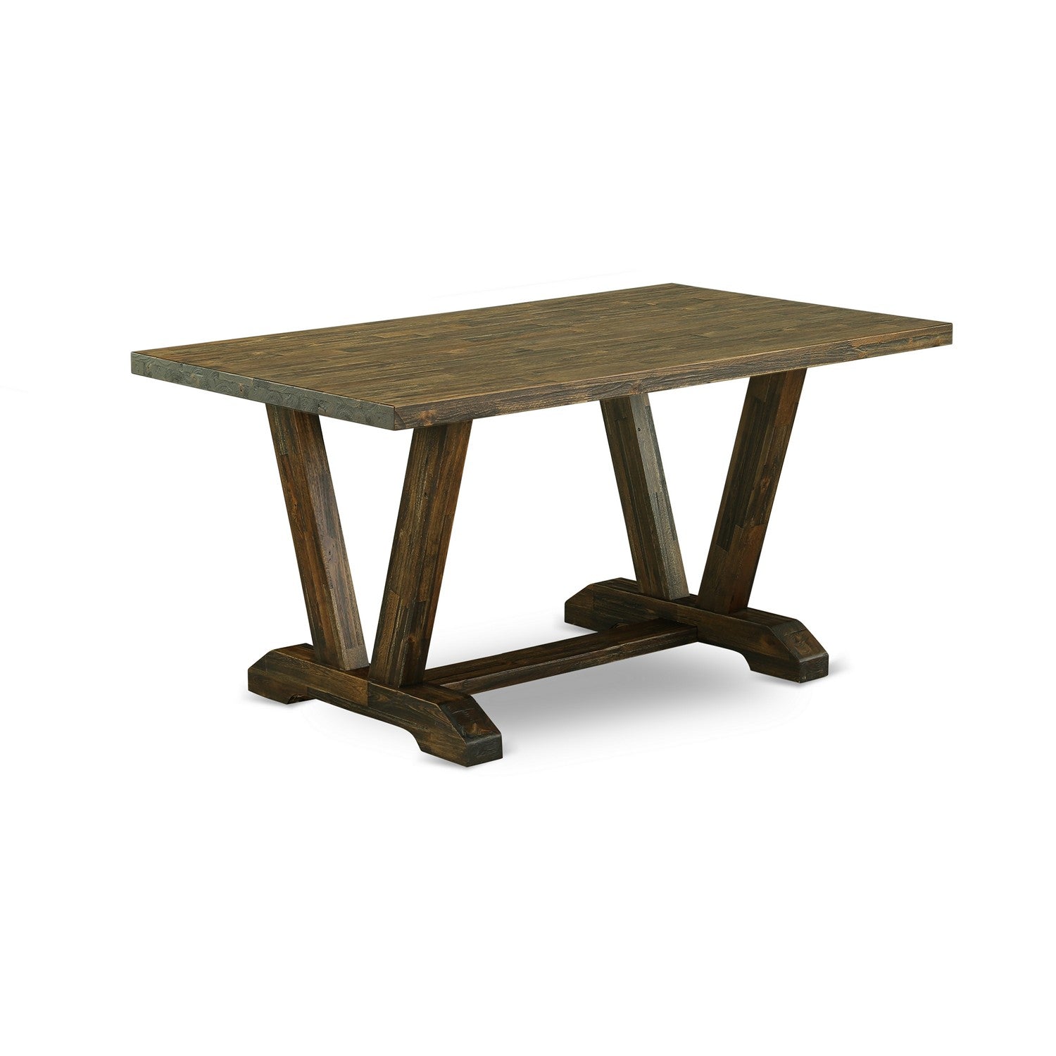 East West Furniture V776MZ716-6 6 Piece Dining Table Set- A Distressed Jacobean Top Wood Dining Table in Trestle Base with Wood Bench and 4 Dark Khaki Linen Fabric Chairs - Distressed Jacobean Finish