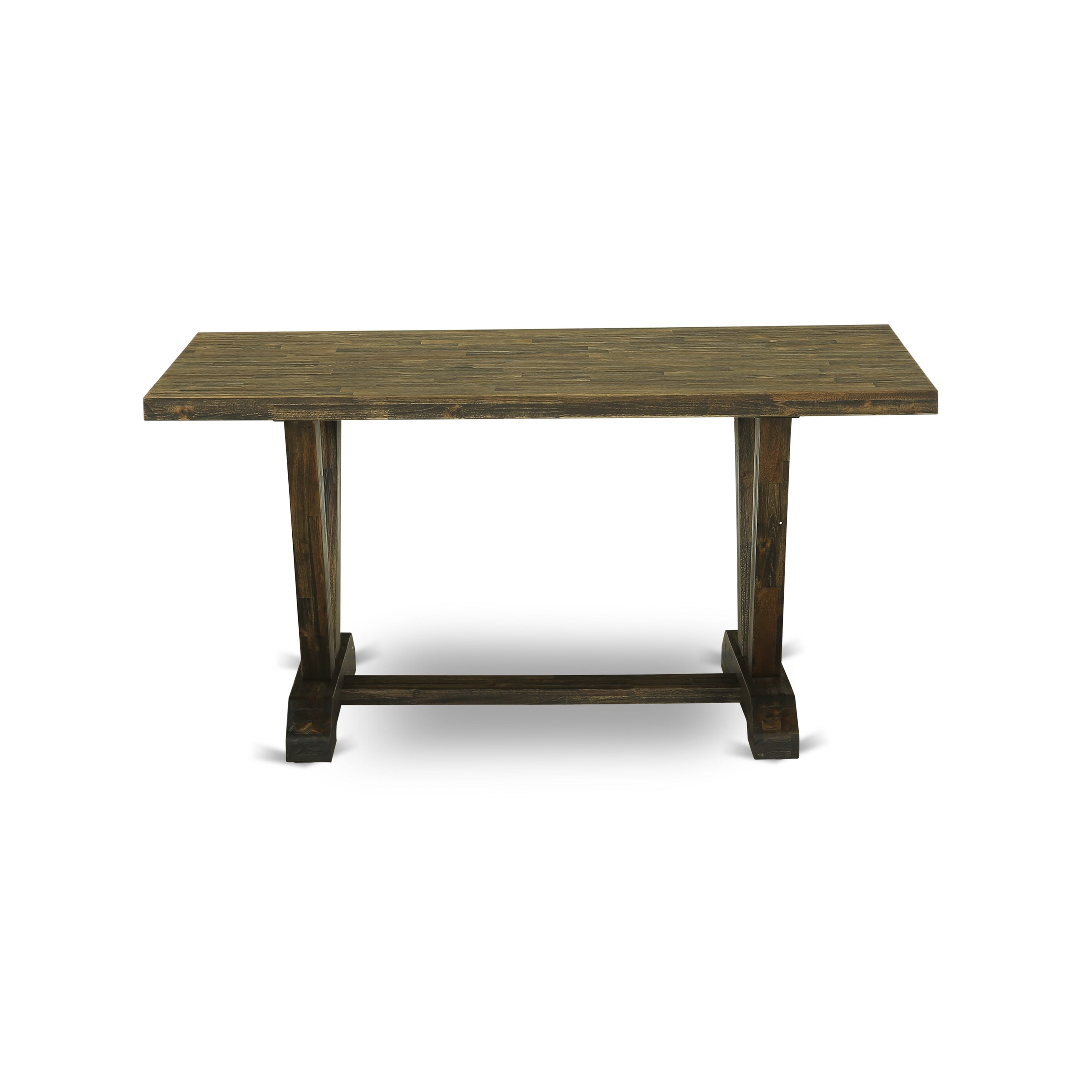 East West Furniture V776MZ716-5 5 Piece Dining Table Set - A Distressed Jacobean Top Modern Dining Table with Trestle Base and 4 Dark Khaki Linen Fabric Parson Chairs - Distressed Jacobean Finish