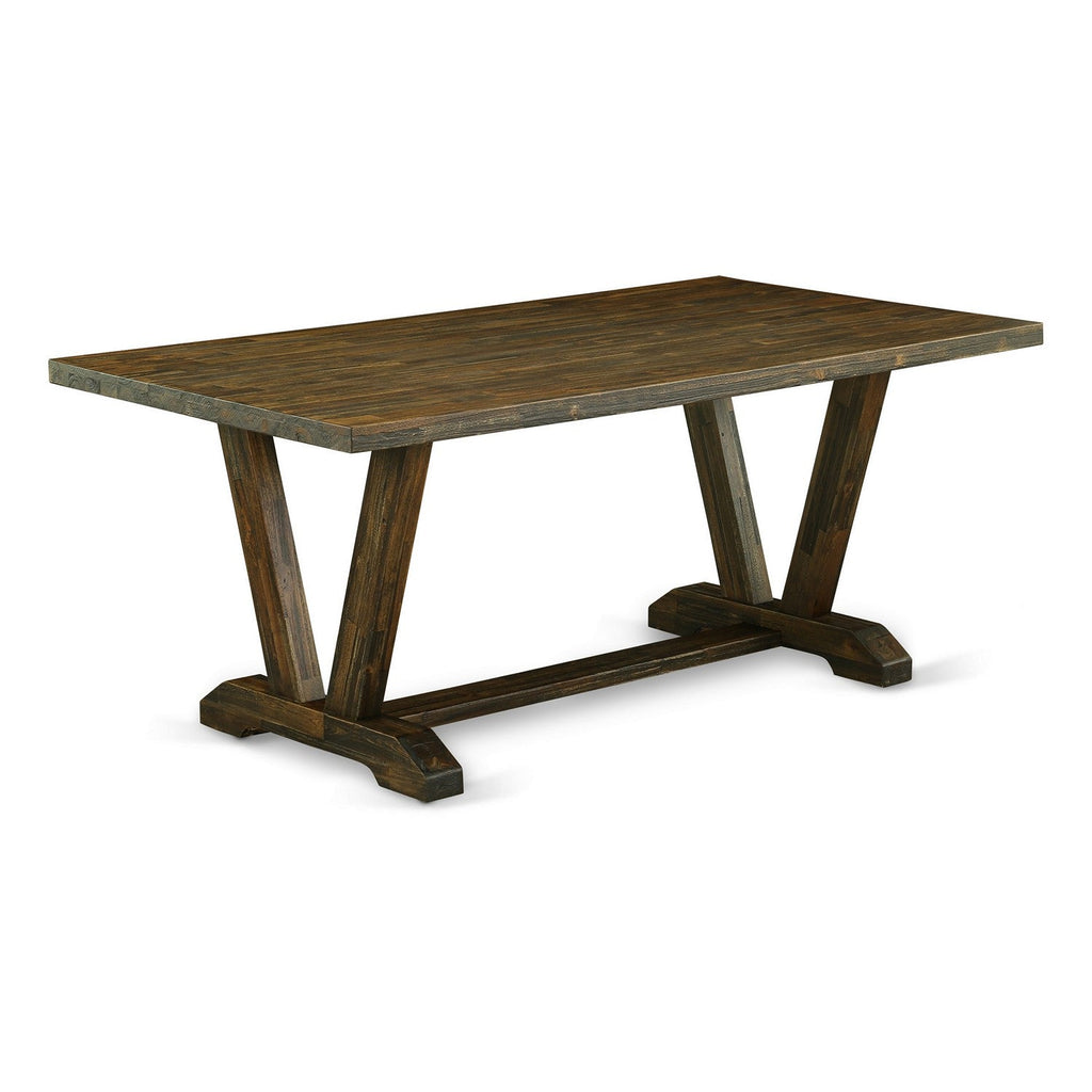 East West Furniture VT777 V-Style Dining Room Table - a Rectangle Solid Wood Table Top with Stylish Legs