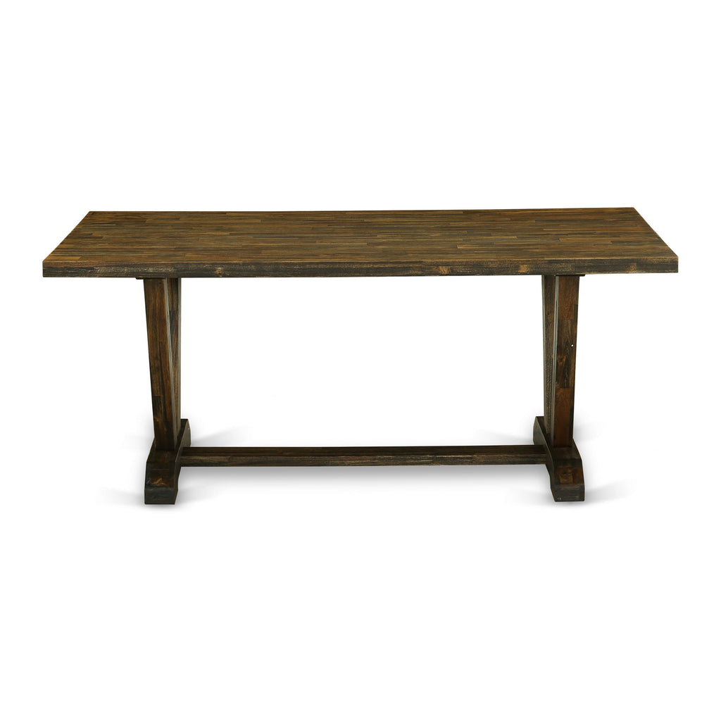 East West Furniture V777MZN32-7 7-Pc Dining Table Set Contains a Rectangular Dining Table and 6 Light Beige Linen Fabric Parsons Chairs with Stylish Back - Distressed Jacobean Finish
