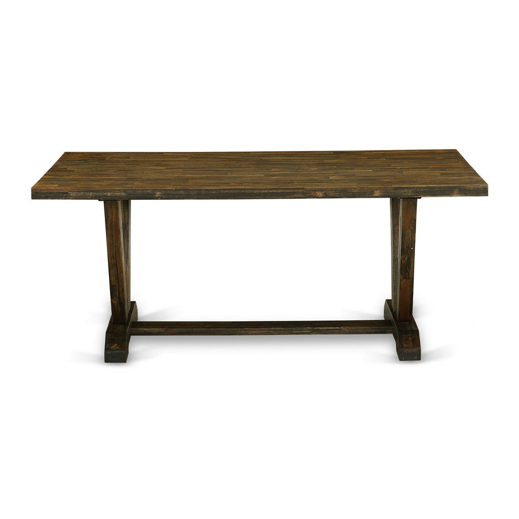 East West Furniture VT777 V-Style Dining Room Table - a Rectangle Solid Wood Table Top with Stylish Legs