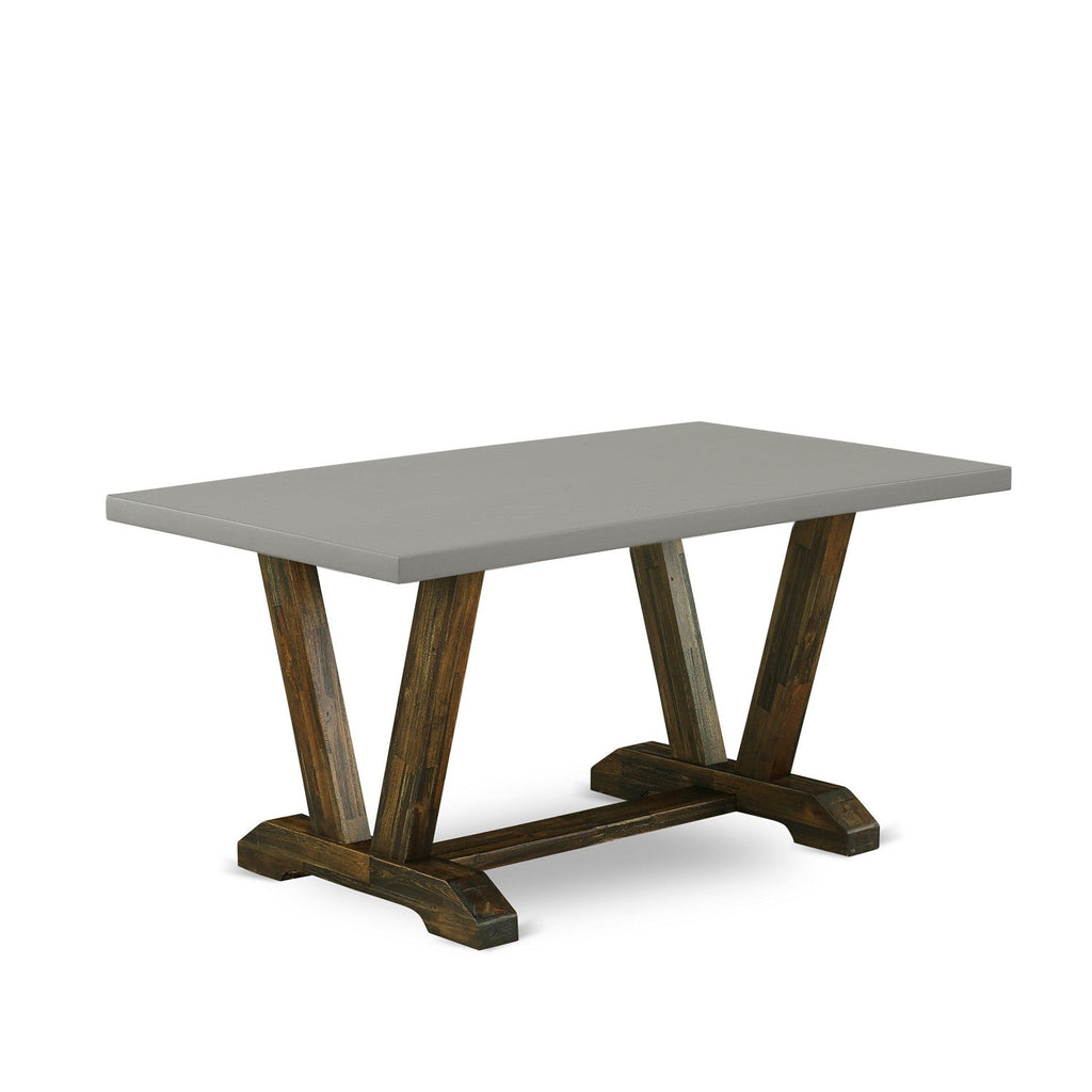 East West Furniture V796VE721-6 6 Piece Modern Dining Table Set Contains a Rectangle Wooden Table and 4 Blue Color Linen Fabric Upholstered Chairs with a Bench