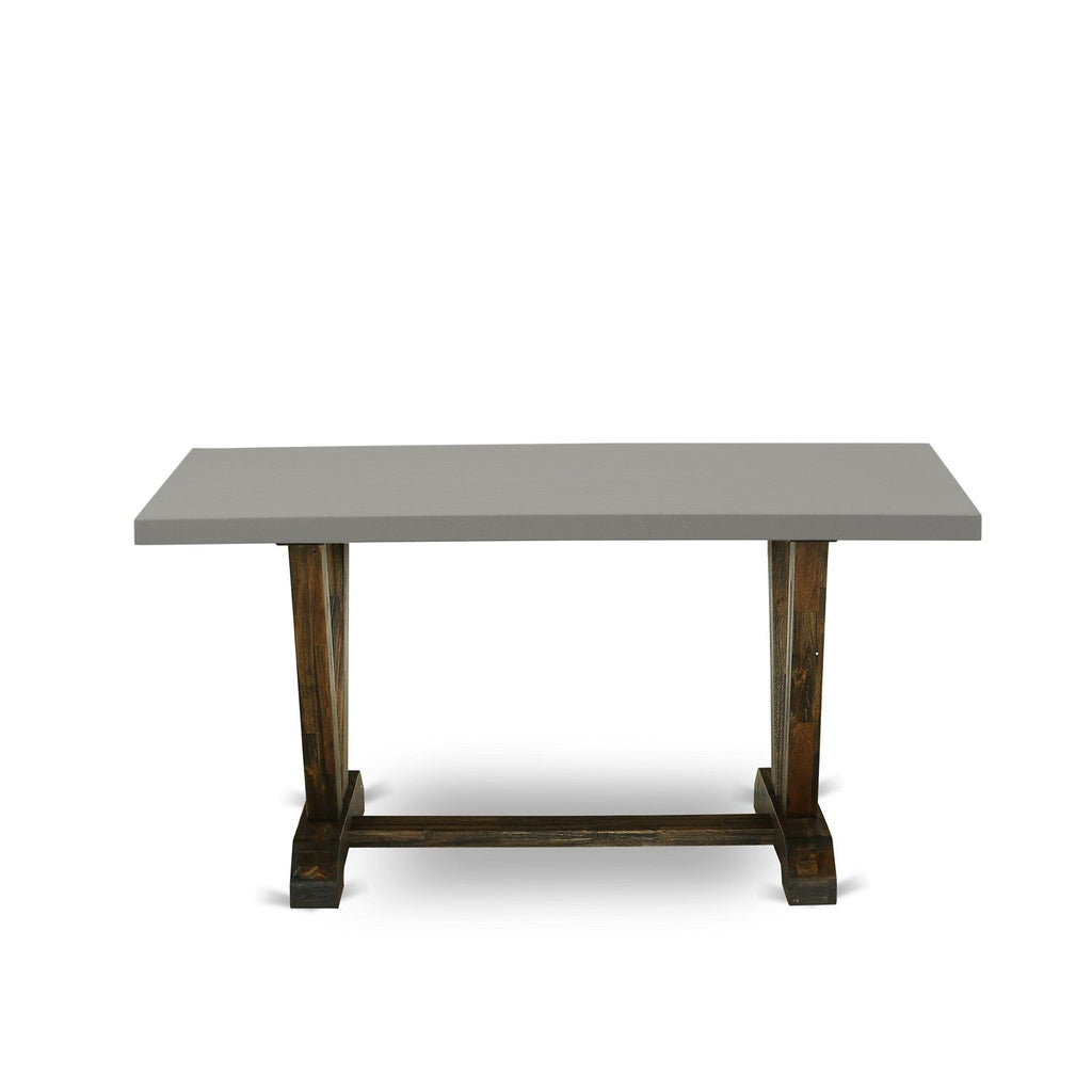 East West Furniture V796VE703-7 7 Piece Dining Room Table Set Consist of a Rectangle Kitchen Table with V-Legs and 6 Brown Linen Fabric Parson Dining Chairs