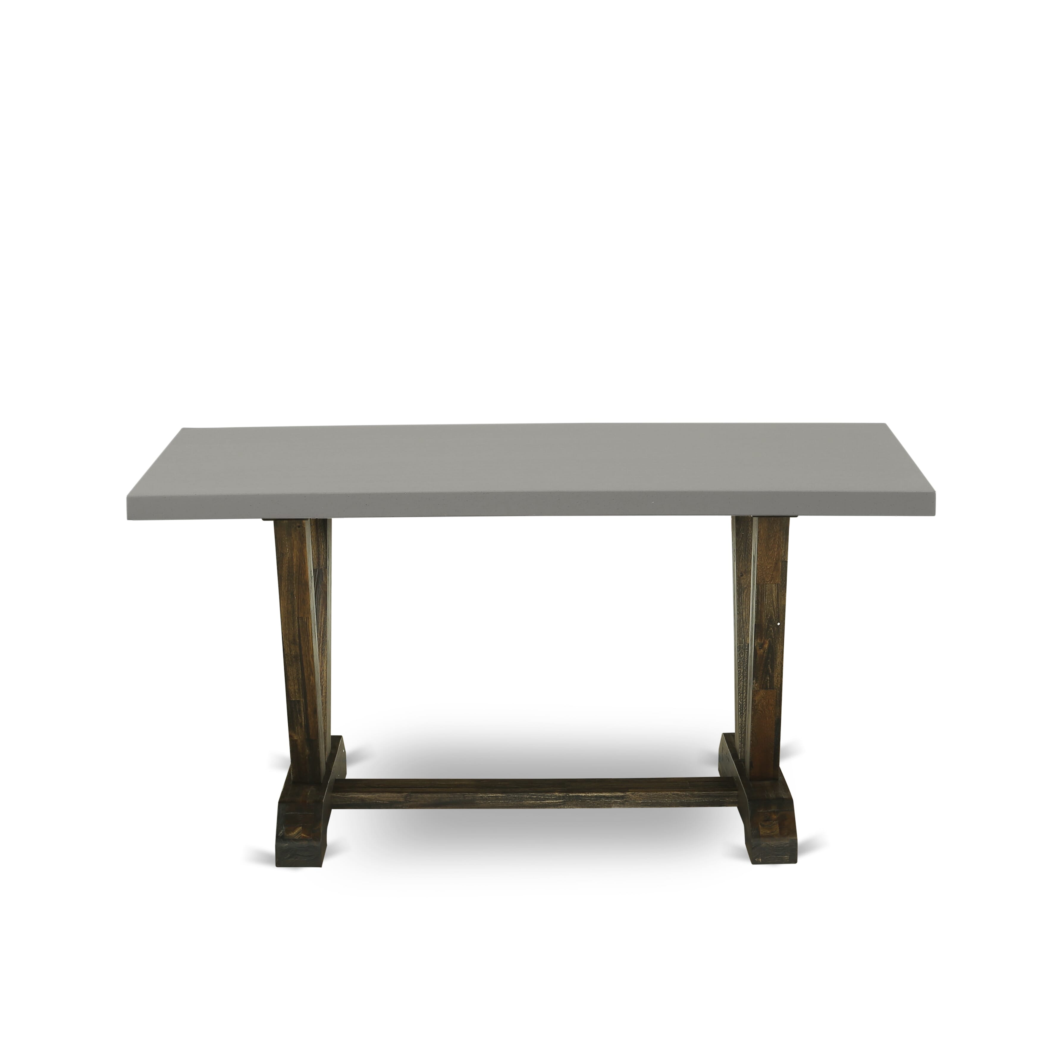 East West Furniture V796MZN32-5 5-Pc Modern Dining Set Consists of a Mid Century Table and 4 Light Beige Linen Fabric Parsons Chairs with Stylish Back - Distressed Jacobean Finish
