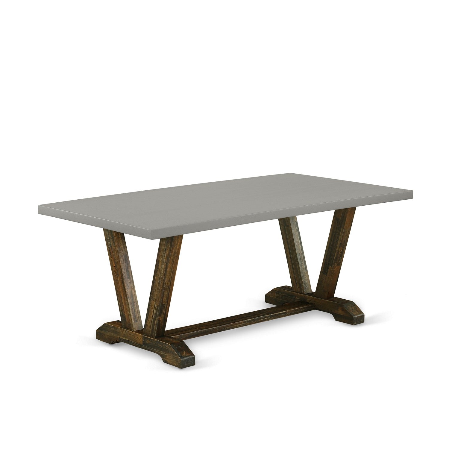East West Furniture V797MZ716-9 9 Piece Contemporary Dinning Set - A Cement Top Dining Table with Trestle Base and 8 Dark Khaki Linen Fabric Upholstered Dining Chairs - Distressed Jacobean Finish