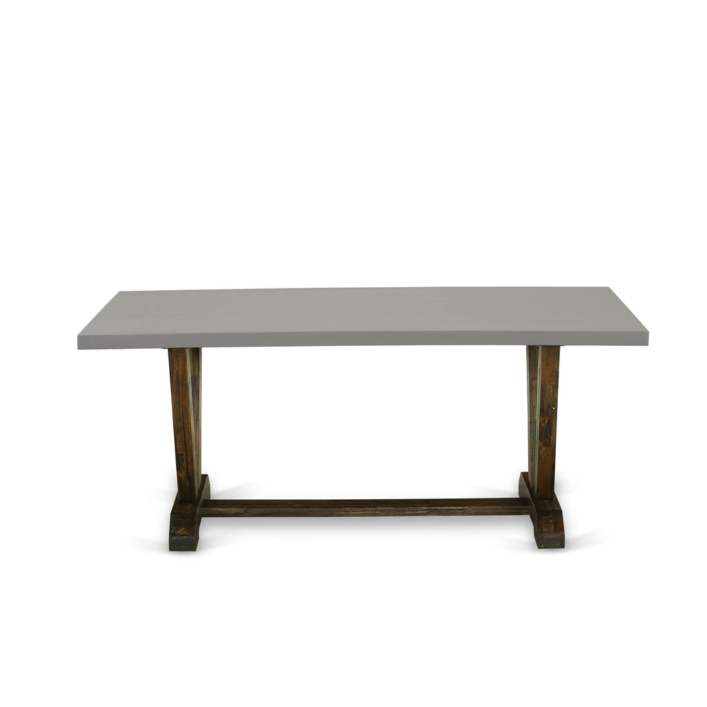 East West Furniture V797MZN32-6 6 Piece Dining Set Contains a Rectangle Dining Room Table with V-Legs and 4 Light Beige Linen Fabric Upholstered Chairs with a Bench