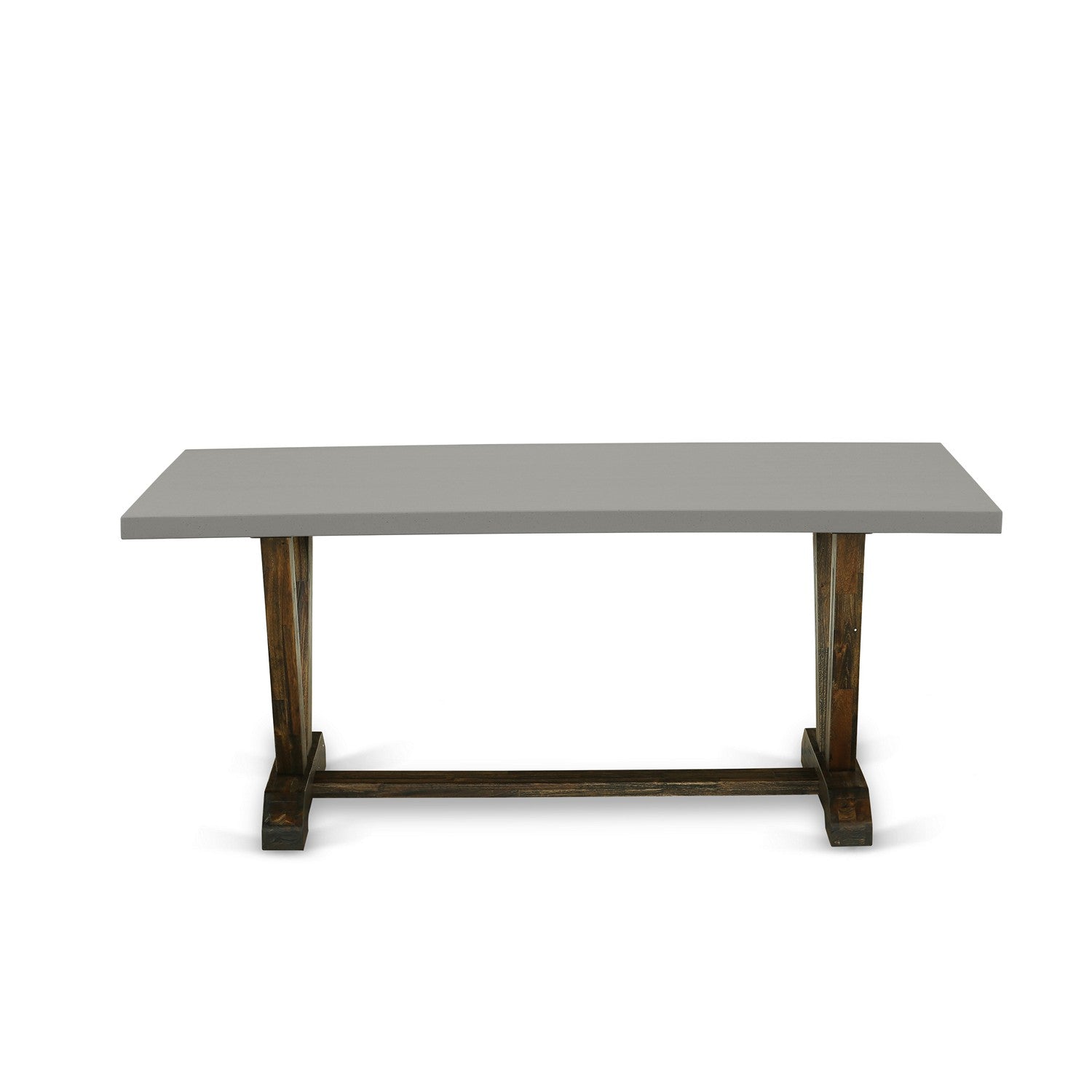 East West Furniture V797MZ748-9 9 Piece Contemporary Dinette Set - A Cement Top Dinner Table with Trestle Base and 8 Coffee Linen Fabric Mid Century Dining Chairs - Distressed Jacobean Finish