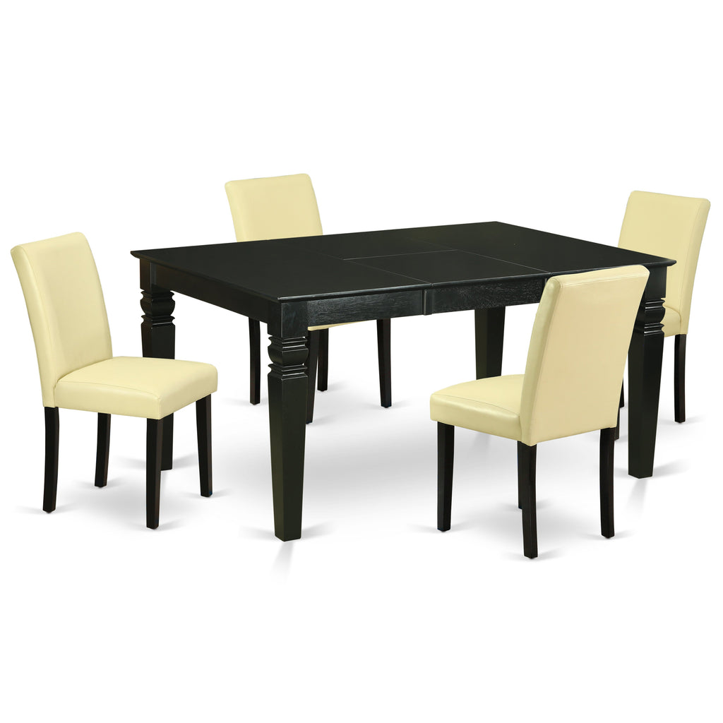 East West Furniture WEAB5-BLK-73 Juego de mesa de cocina de 5 piezas para 4 personas. Incluye una mesa de comedor rectangular con diseño de hojas de mariposa y 4 sillas Parsons de cuero sintético color ponche de huevo.