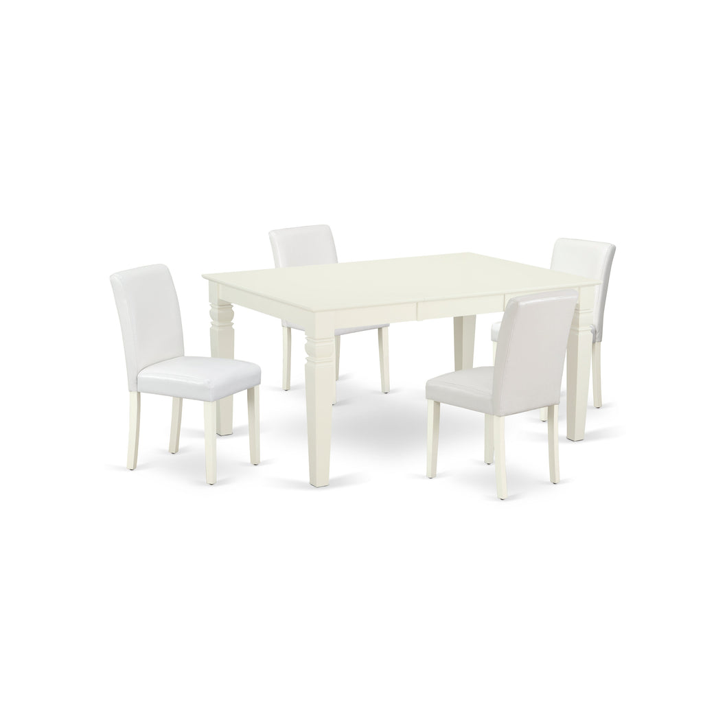 East West Furniture WEAB5-LWH-64 5 Piece Kitchen Table Set Includes a Rectangle Dining Room Table with Butterfly Leaf and 4 White Faux Leather Upholstered Chairs