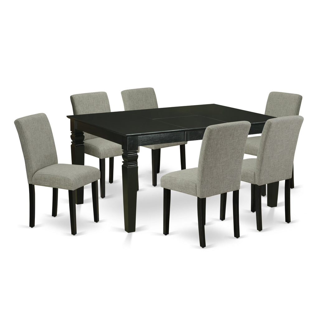 East West Furniture WEAB7-BLK-06 7 Piece Dining Set Consist of a Rectangle Dining Room Table with Butterfly Leaf and 6 Shitake Linen Fabric Upholstered Chairs