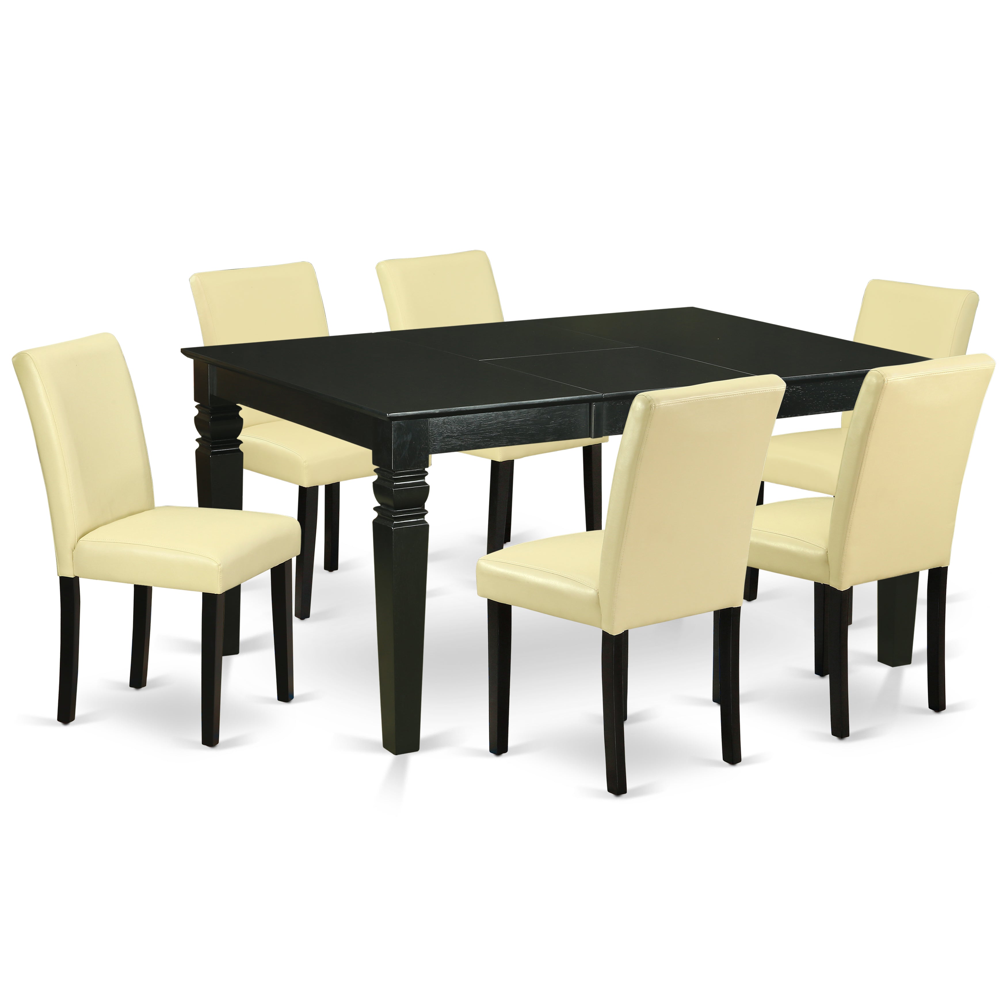 WEAB7-BLK-73 7Pc Rectangular 42/60" Dinette Table With 18 In Leaf And 6 Parson Chair With Black Leg And Pu Leather Color Eggnog