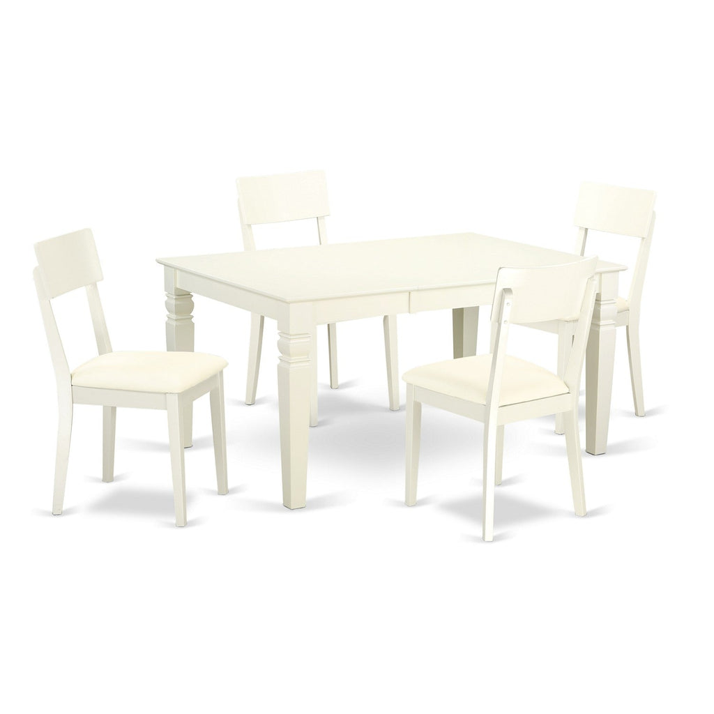 Juego de mesa de comedor de 5 piezas East West Furniture WEAD5-LWH-LC para 4 personas. Incluye una mesa de cocina rectangular con diseño de hojas de mariposa y 4 sillas tapizadas en piel sintética.