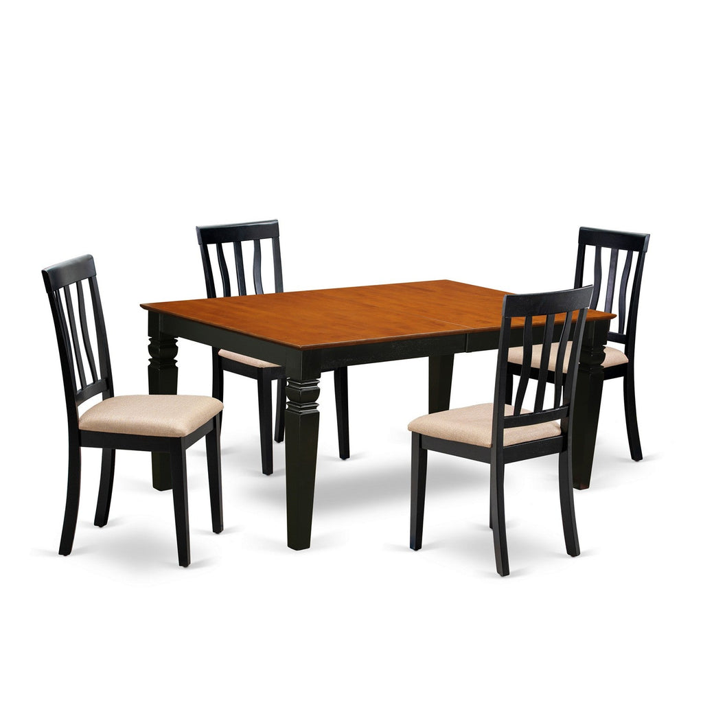 East West Furniture WEAN5-BCH-C 5 Piece Kitchen Table Set for 4 Includes a Rectangle Dining Table with Butterfly Leaf and 4 Linen Fabric Dining Room Chairs