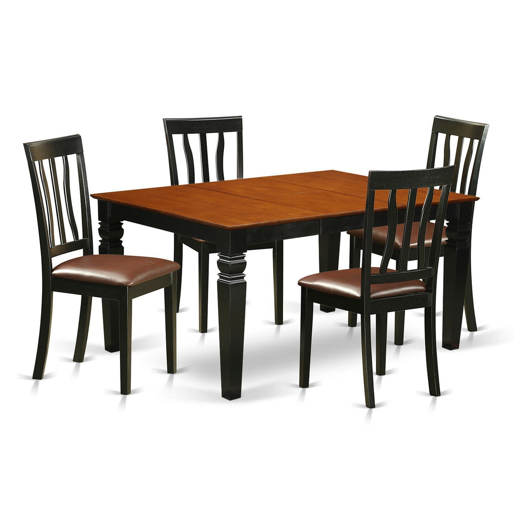 East West Furniture WEAN5-BCH-LC 5 Piece Dining Set Includes a Rectangle Dining Room Table with Butterfly Leaf and 4 Faux Leather Upholstered Chairs