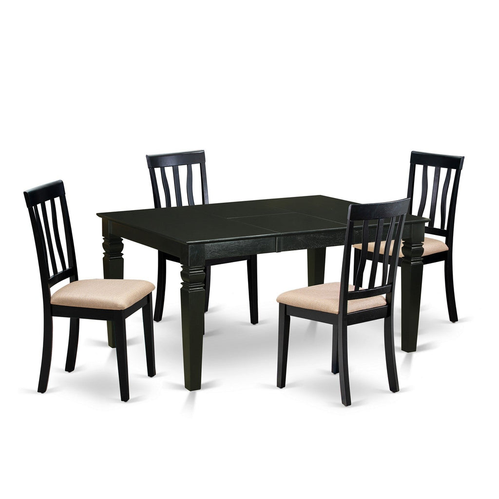 East West Furniture WEAN5-BLK-C 5 Piece Kitchen Table Set Includes a Rectangle Dining Room Table with Butterfly Leaf and 4 Linen Fabric Upholstered Chairs