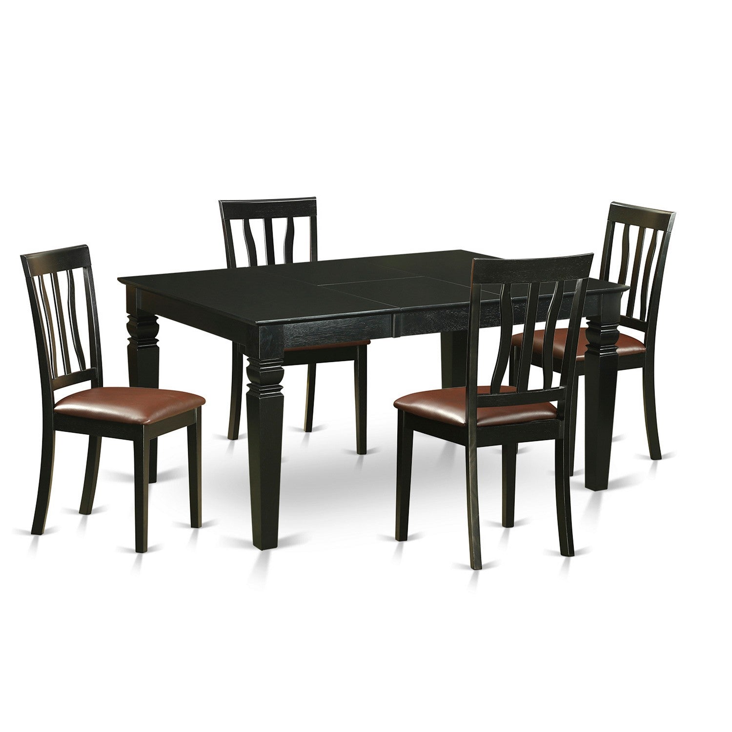 Juego de mesa de comedor de 5 piezas East West Furniture WEAN5-BLK-LC para 4 personas. Incluye una mesa de cocina rectangular con diseño de hojas de mariposa y 4 sillas de comedor de cocina de cuero sintético.