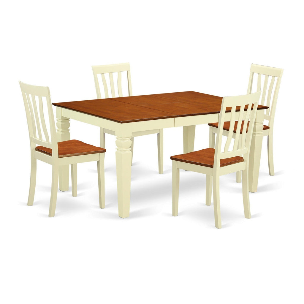 East West Furniture WEAN5-BMK-W 5 Piece Dining Room Furniture Set Includes a Rectangle Kitchen Table with Butterfly Leaf and 4 Dining Chairs