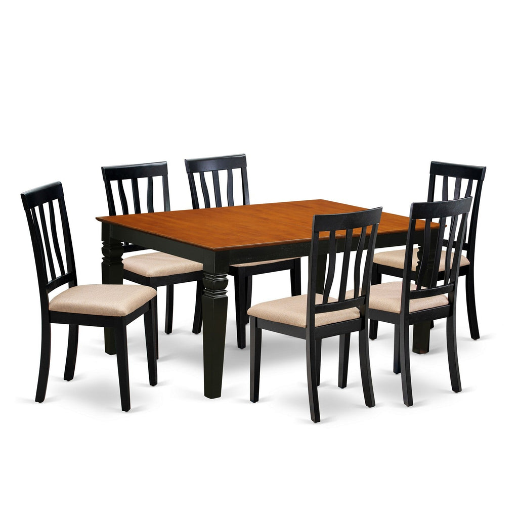 East West Furniture WEAN7-BCH-C 7 Piece Dining Room Furniture Set Consist of a Rectangle Kitchen Table with Butterfly Leaf and 6 Linen Fabric Upholstered Chairs