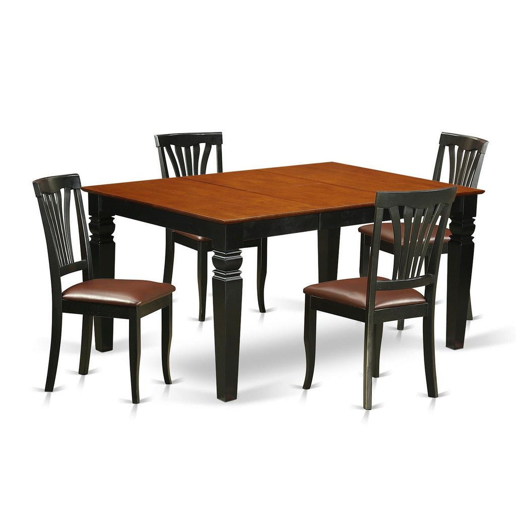 East West Furniture WEAV5-BCH-LC 5 Piece Dinette Set Includes a Rectangle Dining Room Table with Butterfly Leaf and 4 Faux Leather Upholstered Dining Chairs